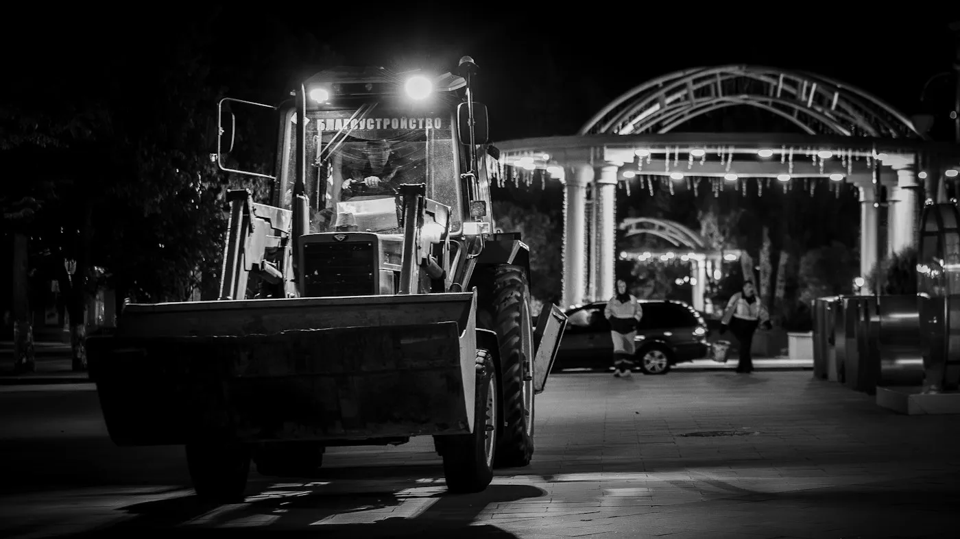 Loader and heavy equipment at night